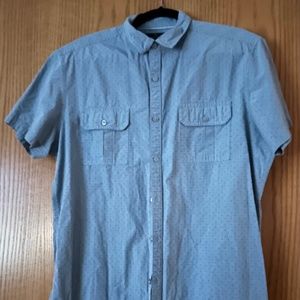 Light Blue Swiss Dotted Short Sleeved Button Down